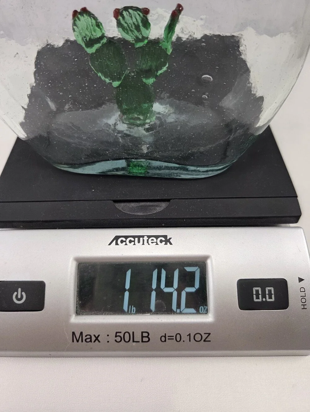 Vintage Mexican Hand-Blown Glass Decanter, Green Cactus Inside Tequila Pitcher